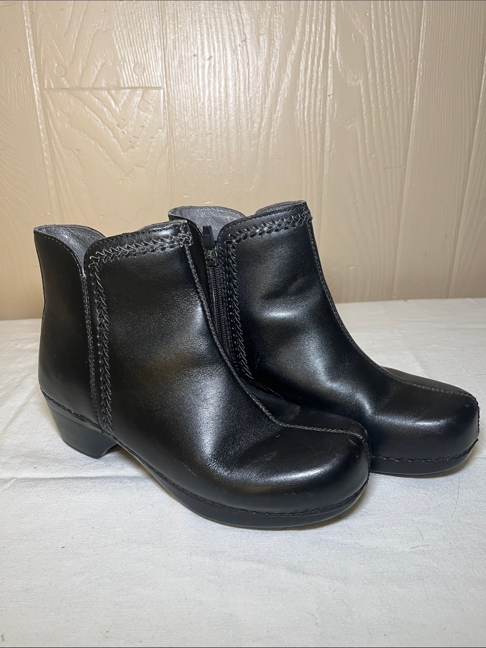 Dansko Black Leather Clog Ankle Boots